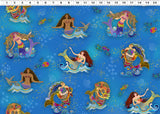 Oceania Mermaids by-the-yard - Blue/Gold Metallic
