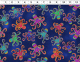 Oceania Octopi by-the-yard - Navy Blue/Gold Metallic