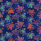 Oceania Octopi by-the-yard - Navy Blue/Gold Metallic