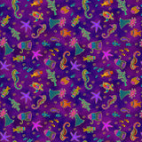 Oceania Sealife by-the-yard - Dark Orchid/Gold Metallic