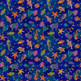 Oceania Sealife by-the-yard - Navy Blue/Gold Metallic