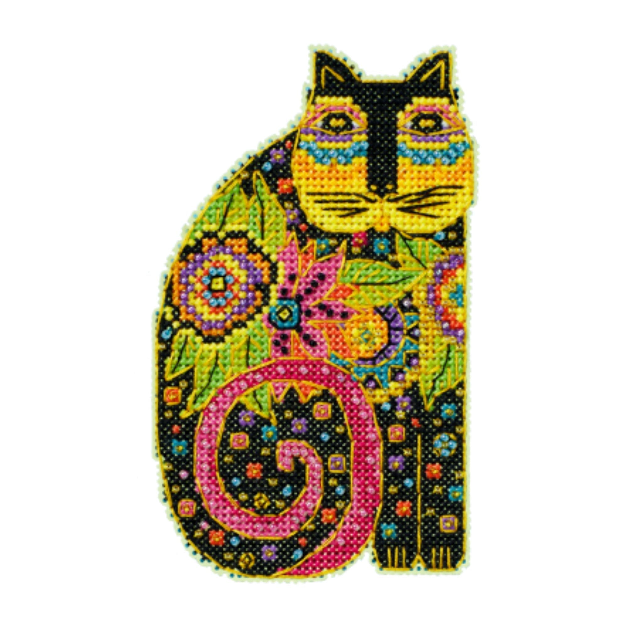 Blossoming Feline Cross Stitch Kit | Cat Shape | Laurel Burch Studios