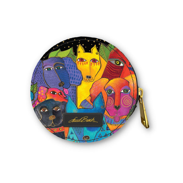 Dog and Doggies Round Zipper Case with Ring Clasp - Laurel Burch Studios