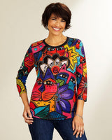 Laurel's Garden Women's T-Shirt - 3/4 Sleeve - Laurel Burch Studios