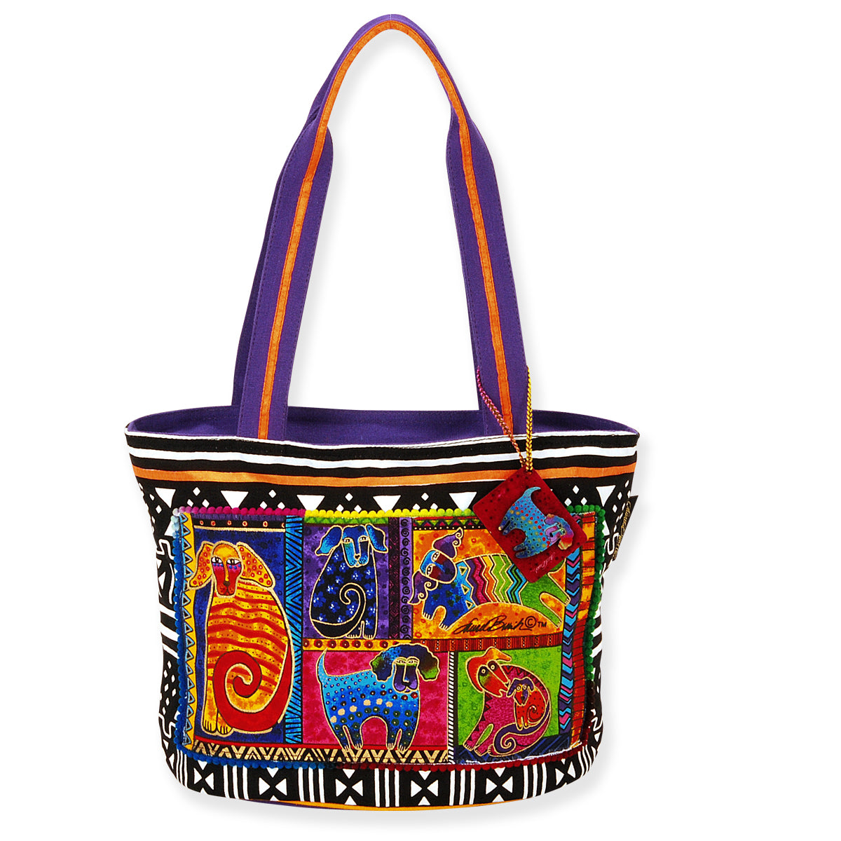 Laurel Burch Dog Tails Patchwork Medium Tote – Colorful Dog Art
