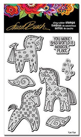 Magical Horses Cling Rubber Stamps Set - Laurel Burch Studios