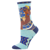 Women’s Blossoming Woman Crew Socks – Blue Heather - Laurel Burch Studios