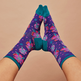 Women's Santa Fe Floral Crew Socks - Purple - Laurel Burch Studios