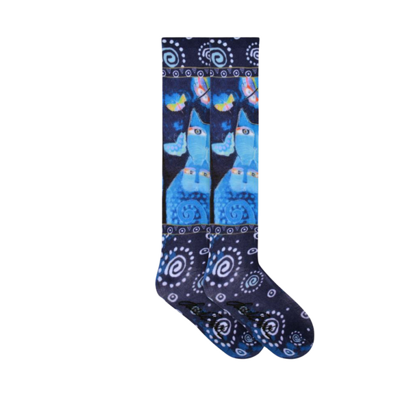 Women's Indigo Cats Knee High Socks- 360° PRINT TECHNOLOGY