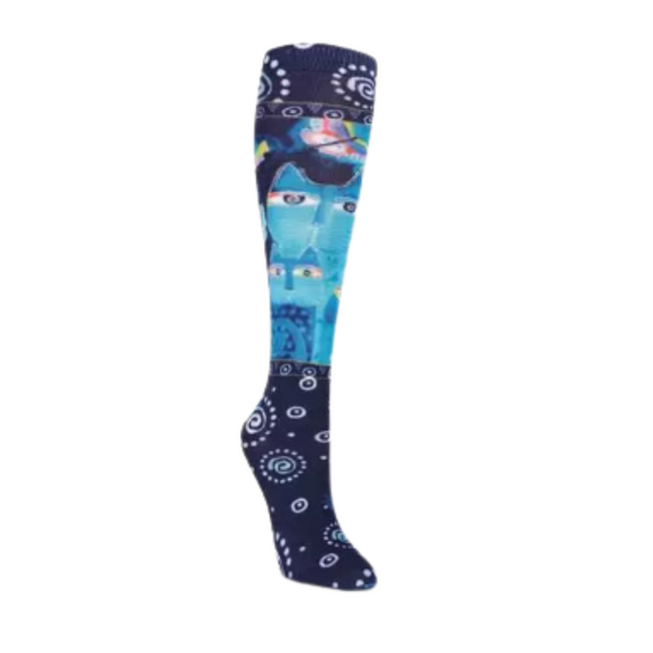 Women's Indigo Cats Knee High Socks- 360° PRINT TECHNOLOGY