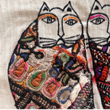 Vintage Embroidery Feline Friends Tote