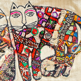 Vintage Embroidery Feline Friends Tote