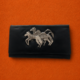 Vintage Racing Horses Leather Wallet - Black