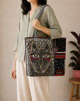 Vintage Whiskered Cat Shoulder Tote