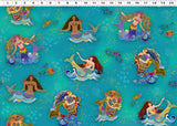 Oceania Mermaids by-the-yard - Teal/Gold Metallic