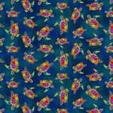 Oceania Turtles by-the-yard - Navy Blue/Gold Metallic