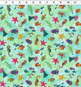 Oceania Sealife by-the-yard - Turquoise/Gold Metallic