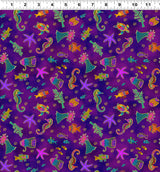 Oceania Sealife by-the-yard - Dark Orchid/Gold Metallic