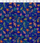 Oceania Sealife by-the-yard - Navy Blue/Gold Metallic