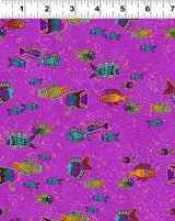 Oceania Fish by-the-yard - Orchid/Gold Metallic