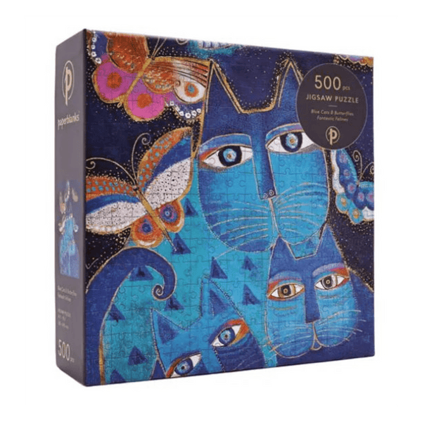 Blue Cats & Butterflies 500 - Piece Puzzle - Laurel Burch Studios