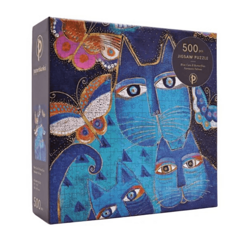 Blue Cats & Butterflies 500 - Piece Puzzle - Laurel Burch Studios