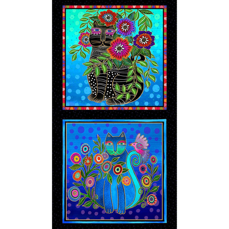 Fantasticats 24" Pillow Panel - Multi/Black - Laurel Burch Studios