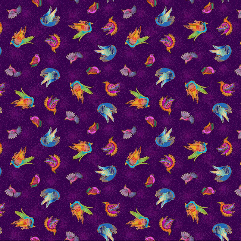 Fantasticats Birds by - the - yard - Dark Purple - Laurel Burch Studios