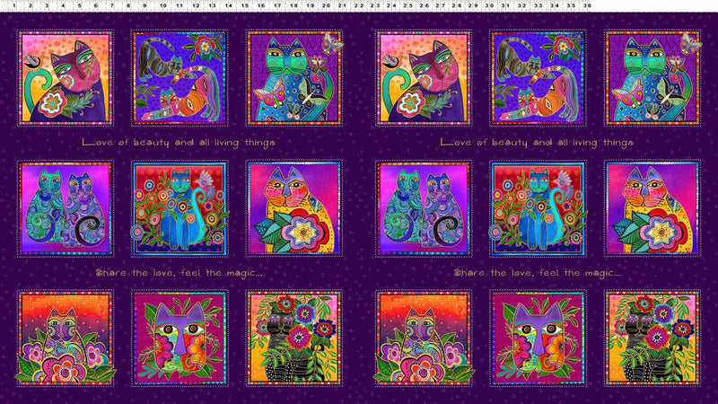 Fantasticats Blocks by - the - yard - Dark Purple - Laurel Burch Studios