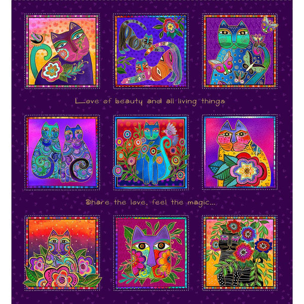 Fantasticats Blocks by - the - yard - Dark Purple - Laurel Burch Studios