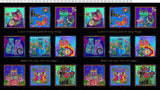 Fantasticats Blocks by - the - yard - Multi/Black - Laurel Burch Studios