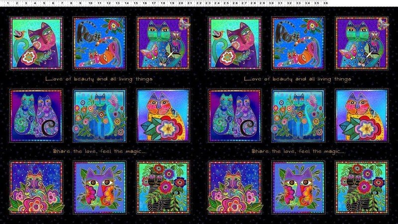 Fantasticats Blocks by - the - yard - Multi/Black - Laurel Burch Studios