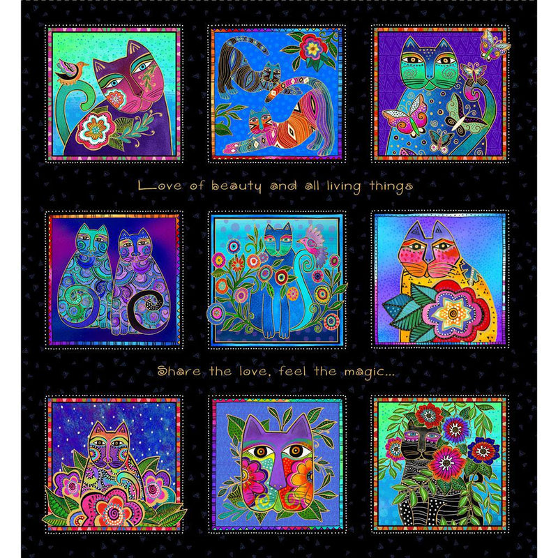 Fantasticats Blocks by - the - yard - Multi/Black - Laurel Burch Studios