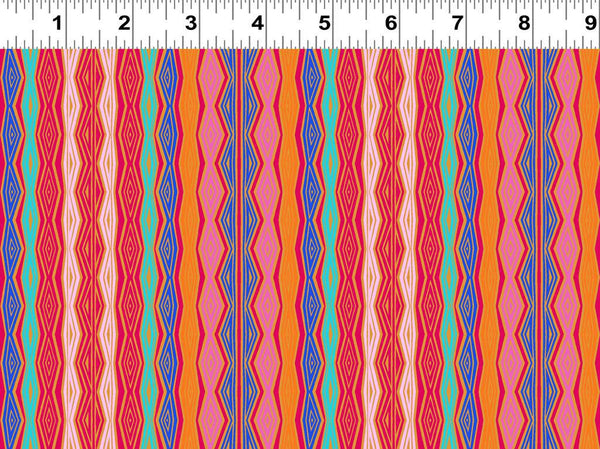 Fantasticats Geo Stripe by - the - yard - Orange - Laurel Burch Studios