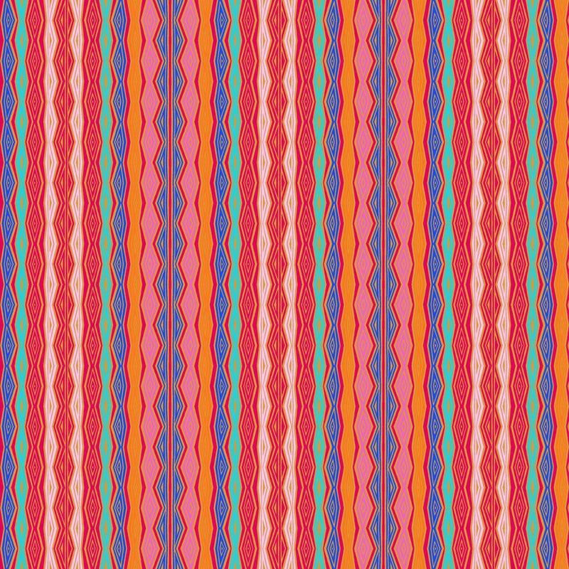 Fantasticats Geo Stripe by - the - yard - Orange - Laurel Burch Studios