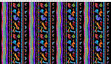 Fantasticats Pictorial Stripe by - the - yard - Multi/Black - Laurel Burch Studios