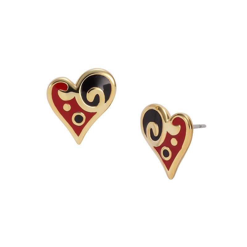 Harmony Heart Stud Earrings - Black/Red - Laurel Burch Studios