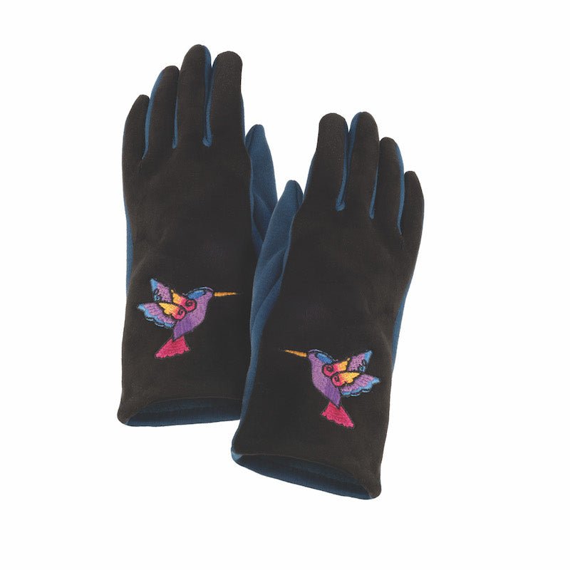 Hummingbird Embroidered Microsuede Gloves - Laurel Burch Studios