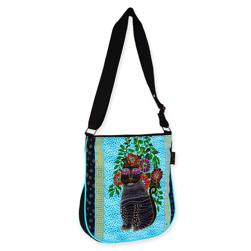 Kitty Noir In Blossoms Large Crossbody - Laurel Burch Studios