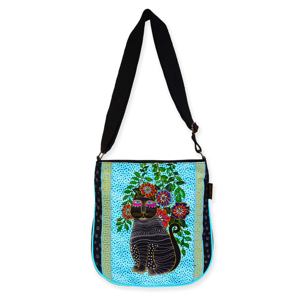 Kitty Noir In Blossoms Large Crossbody - Laurel Burch Studios