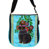 Kitty Noir In Blossoms Large Crossbody - Laurel Burch Studios