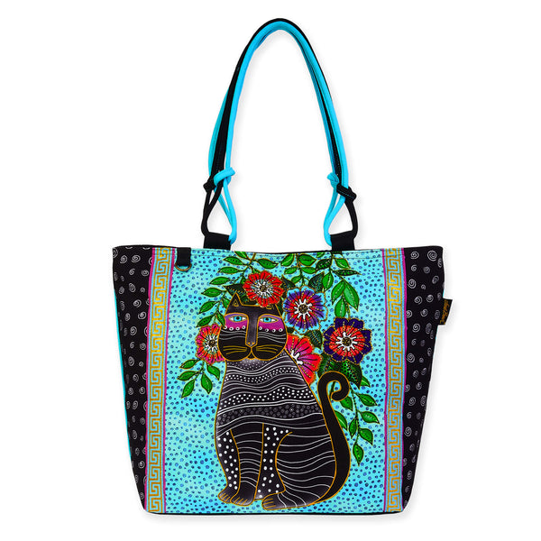 Kitty Noir In Blossoms Large Tote - Laurel Burch Studios