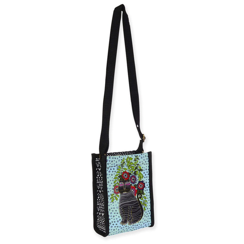 Kitty Noir In Blossoms Neoprene Crossbody - Laurel Burch Studios