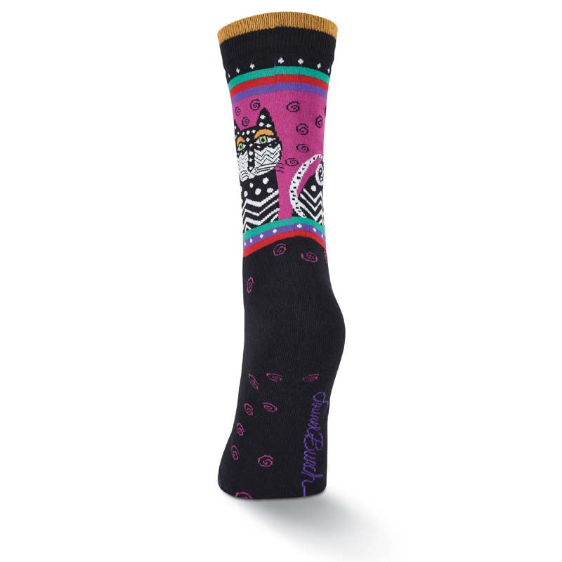 Women's Polka Dot Cat Crew Socks - Black-Women's Socks-K. Bell Socks-Laurel Burch Studios