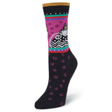 Women's Polka Dot Cat Crew Socks - Black-Women's Socks-K. Bell Socks-Laurel Burch Studios