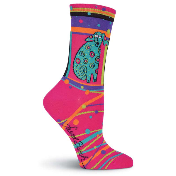 Women's Matisse Crew Socks - Pink-Women's Socks-K. Bell Socks-Laurel Burch Studios