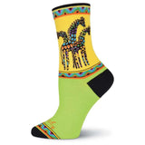 Women's Rainbow Giraffes Crew Socks - Green-Women's Socks-K. Bell Socks-Laurel Burch Studios