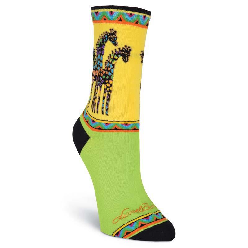 Women's Rainbow Giraffes Crew Socks - Green-Women's Socks-K. Bell Socks-Laurel Burch Studios