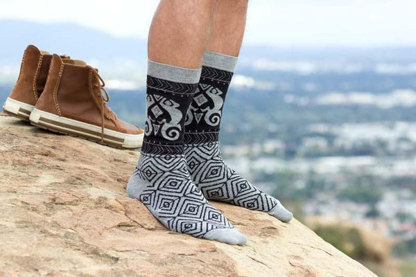 Men's Lizards Crew Socks - Grey-Men's Socks-K. Bell Socks-Laurel Burch Studios