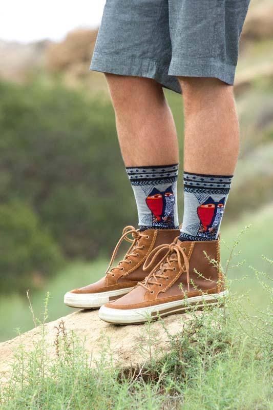 Men's Native Cat Crew Socks - Black-Men's Socks-K. Bell Socks-Laurel Burch Studios
